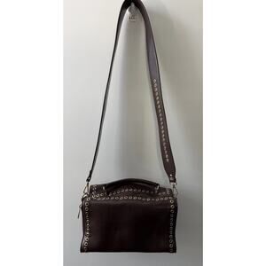 Anthropologie Studded Brown Leather Crossbody Satchel Box Bag